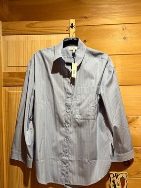 Oversized sateen cotton Light Blue Pinstripe Button-Up Shirt